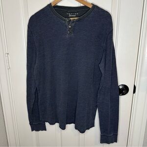 Lucky Brand Venice Burnout Navy Blue Black Thermal Ribbed Henley Longsleeve Sz L